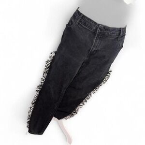 Zebra Fringe Black Stretch Jeans Upcycled‎ Old Navy Ladies 16